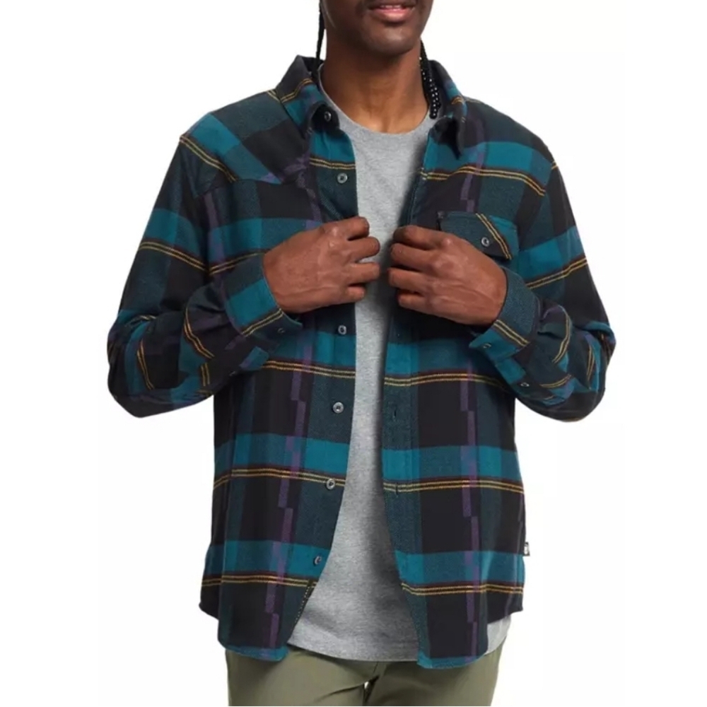 Howler Brothers Harker's Long Sleeve Plaid Flannel Medium Blue Purlpe Black - Picture 2 of 11